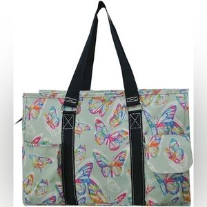 NGil Utility Water Resistant Tote Bag, Zippered top - Retro Butterfly - Navy NIB